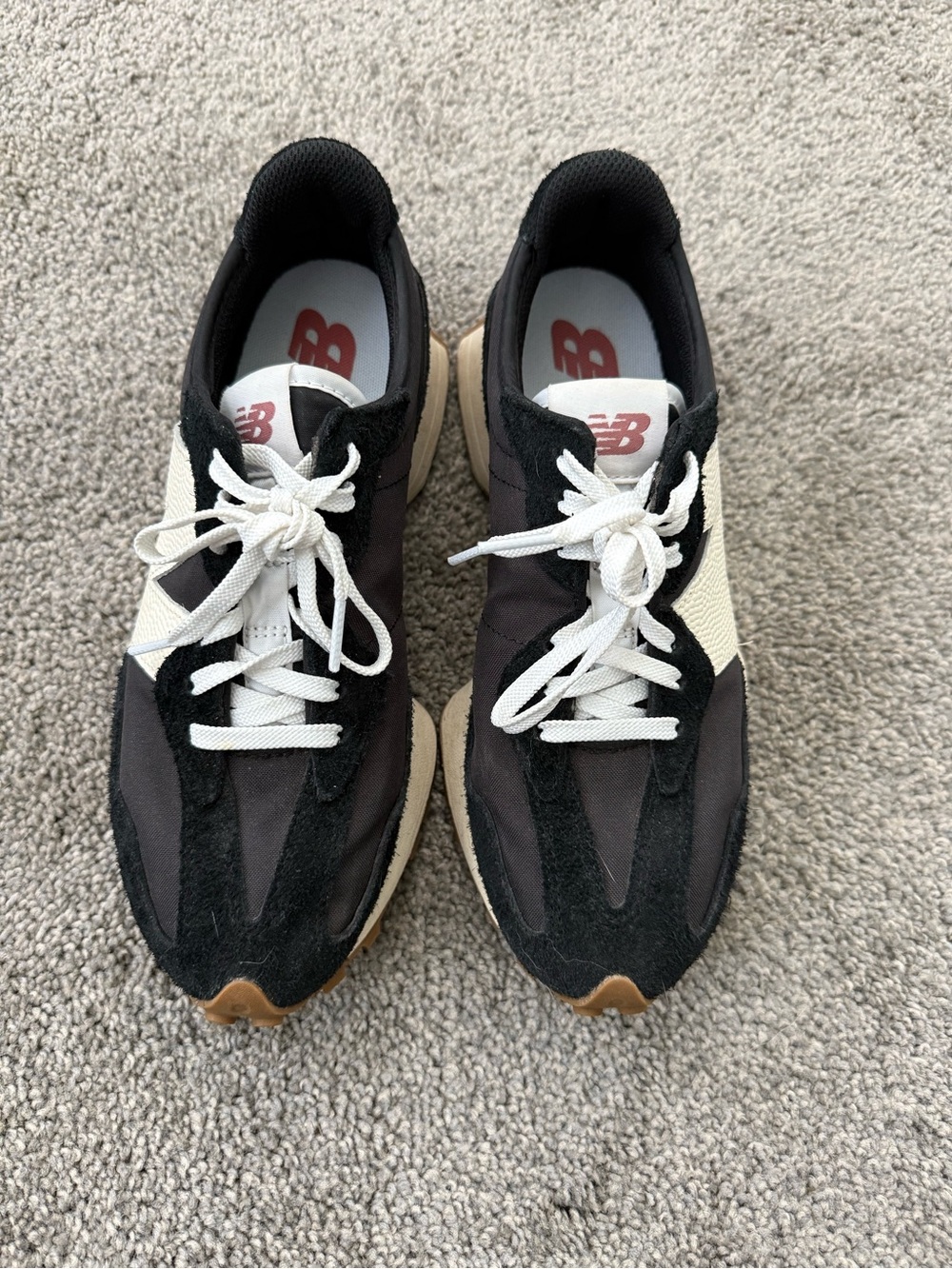 New Balance Men’s Black, White and Tan Retro-Style Sneakers